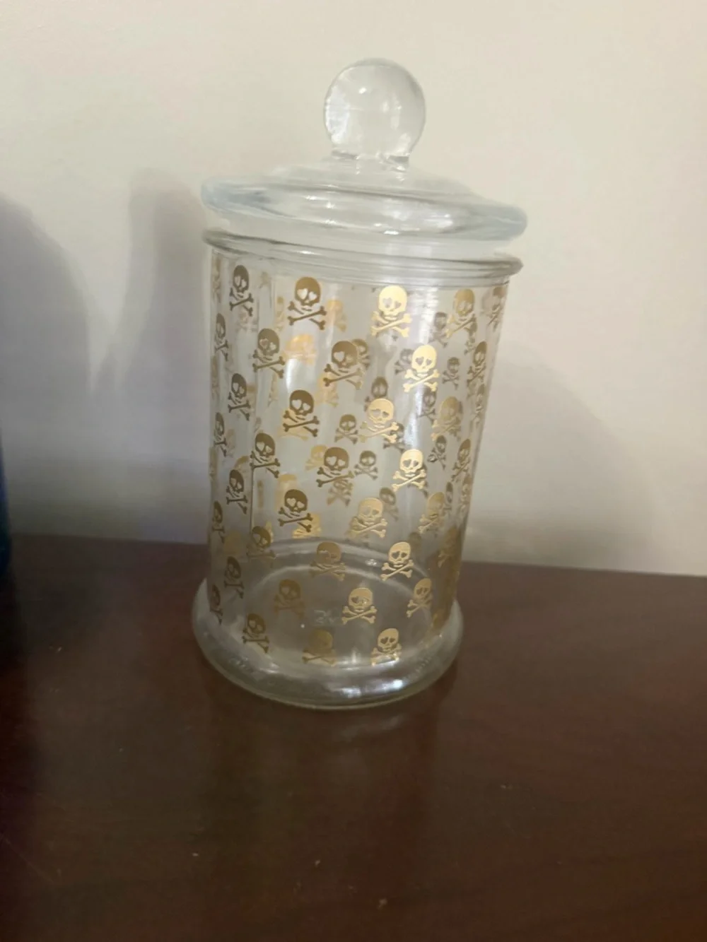 Gold Skull Pattern Glass Apothecary Jar - Home Accents